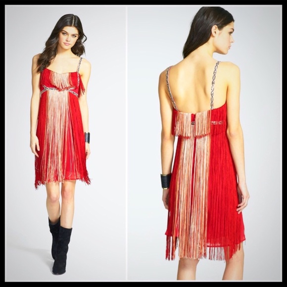 FREE PEOPLE RED FRINGE BOHO COCKTAIL PARTY DRESS - Picture 3 of 8